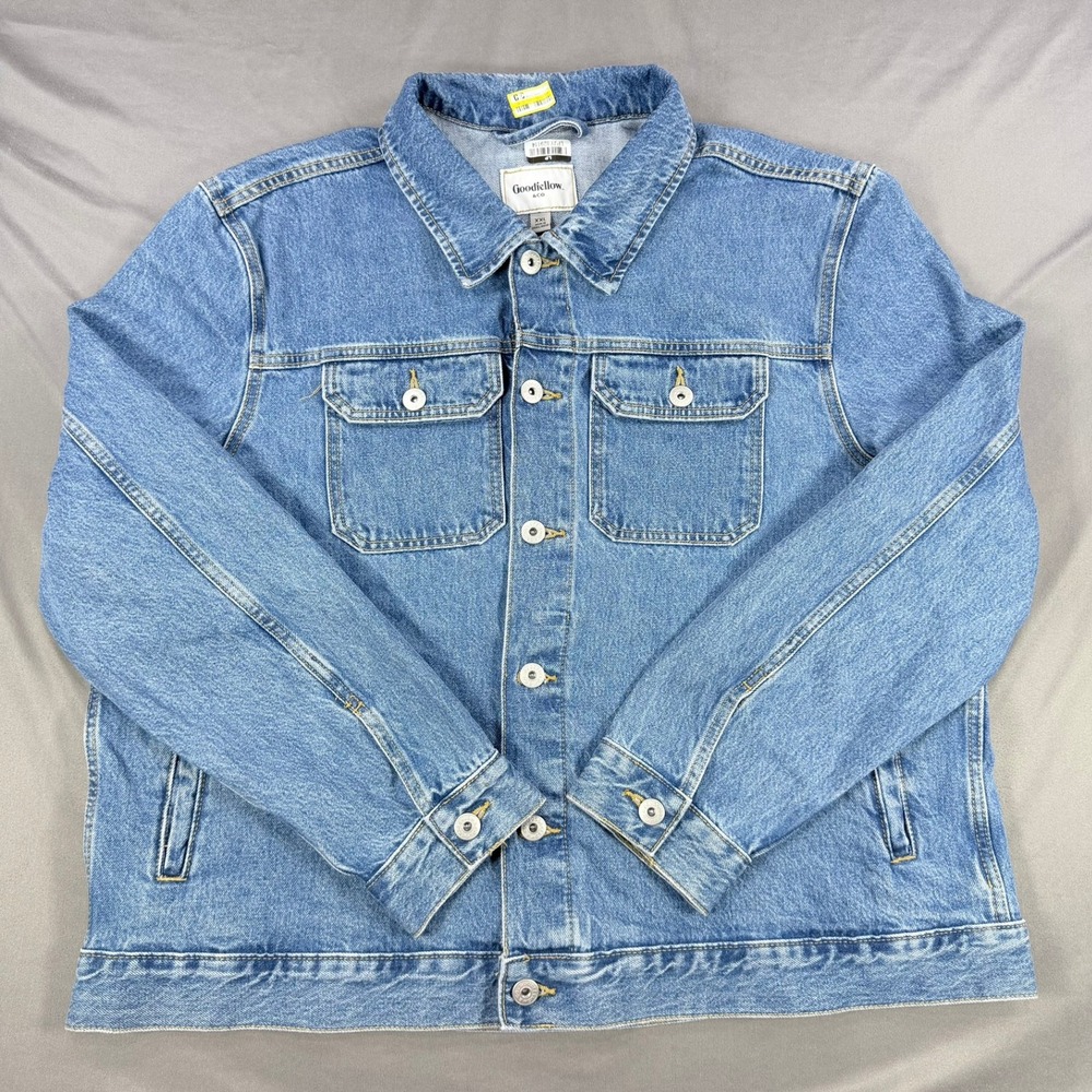 Goodfellow Mens XXL Blue 100% Cotton Denim Trucker Jacket Classic Button Up Coat
